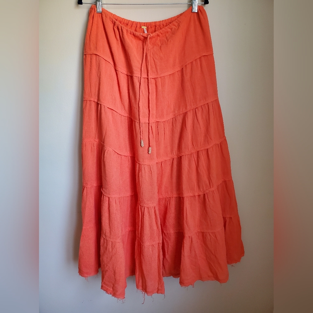 Free People Coral Tiered Skirt M-L